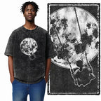 Printed Cotton Acid Washed Astronaut T-Shirt for Men