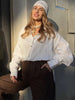We.Fine Women's Cotton Long Sleeve Ruffled Blouse