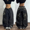 Geometric Pattern Embroidered Wide-leg Jeans for Women
