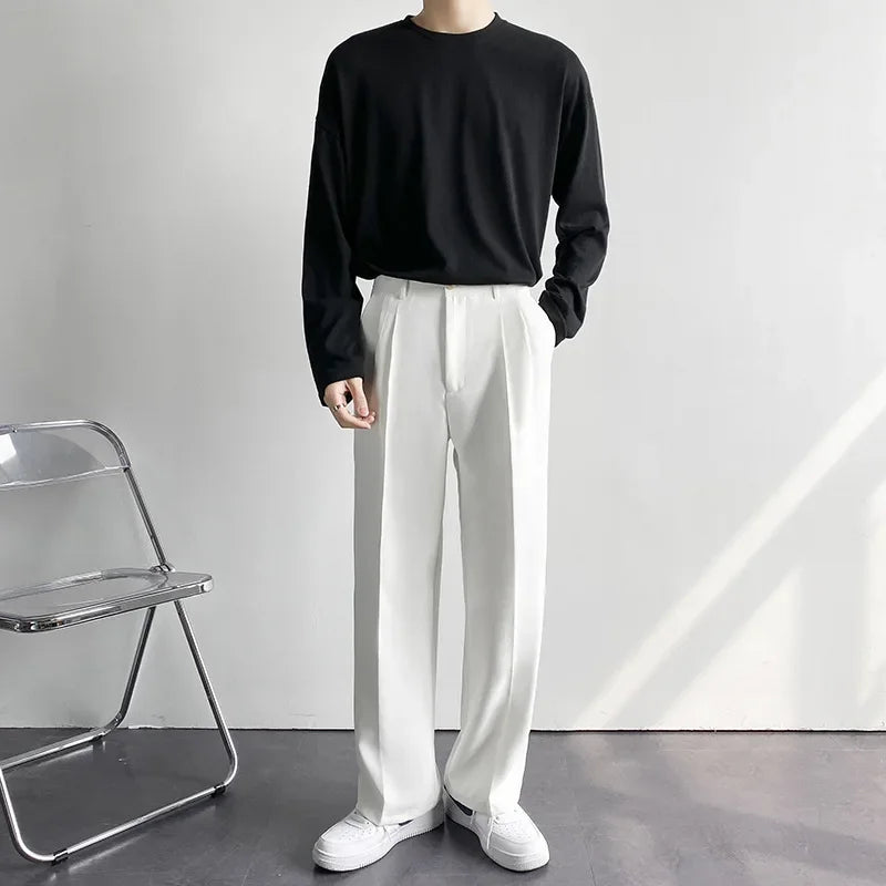 Men's White Baggy Wide Pants for Casual Spring Wear