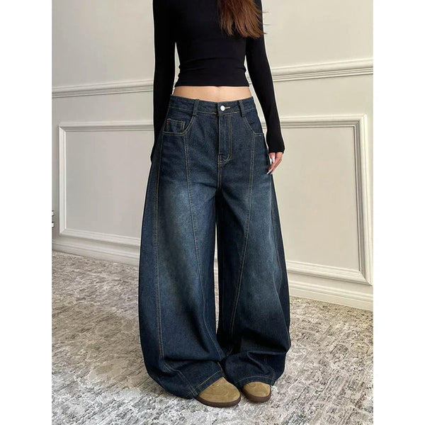 Blue Wide Leg Casual Denim Jeans for Women