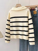 Women’s Zipper Striped Pullover Sweater - MEKG