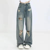 High Waist American Retro Hole-punched Jeans for Women