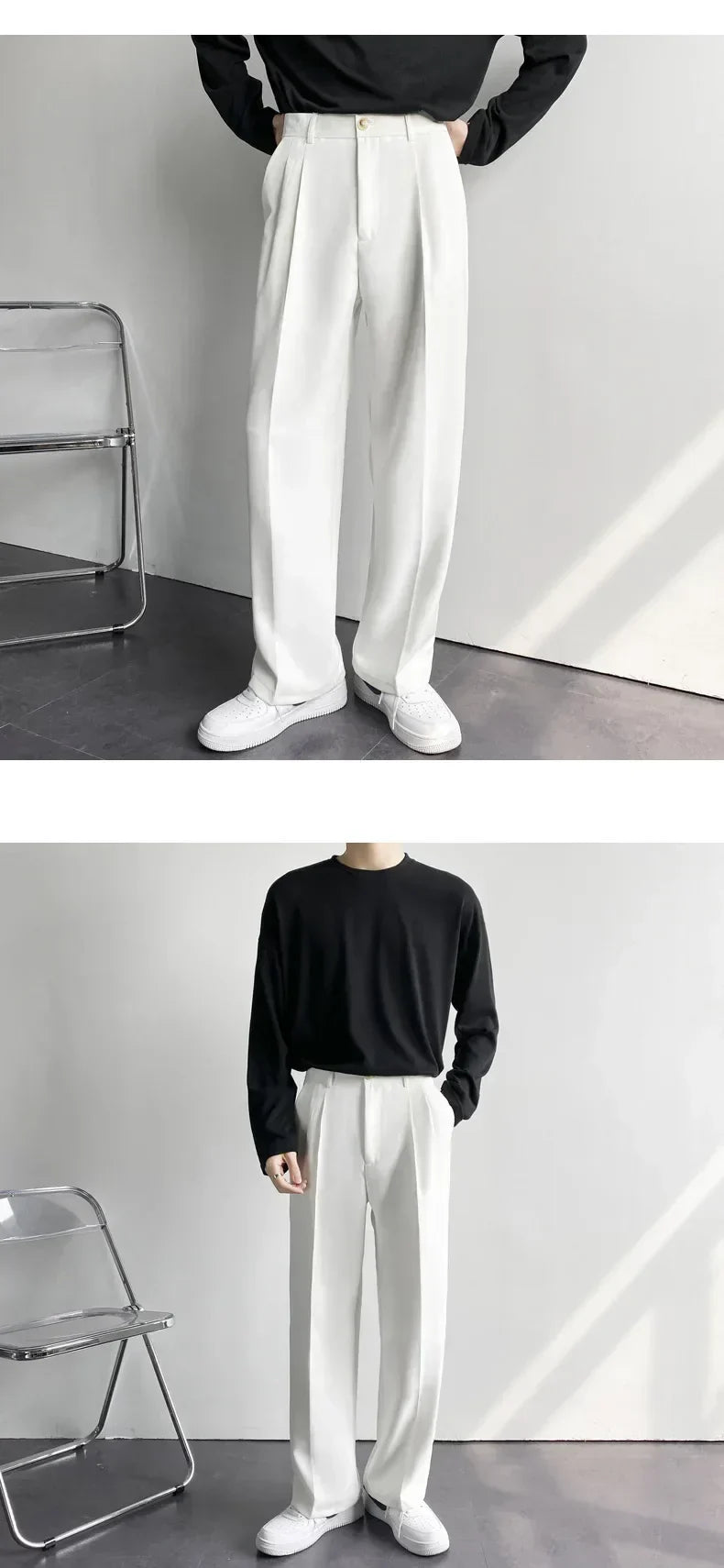 Men's White Baggy Wide Pants for Casual Spring Wear