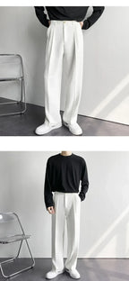 Men's White Baggy Wide Pants for Casual Spring Wear