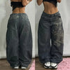 Geometric Pattern Embroidered Wide-leg Jeans for Women