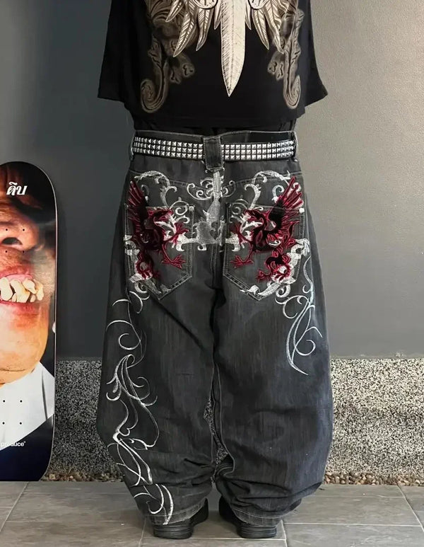 Cargo Pants for Women - Embroidered Baggy Jeans