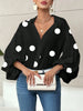 Polka Dot V-Neck Blouse with Lantern Sleeves for Women