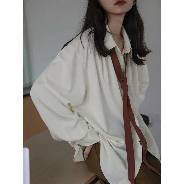 Korean Oversized Blouse with Detachable Tie for Women