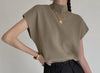 Mock Neck Solid Knit Vest for Office Ladies