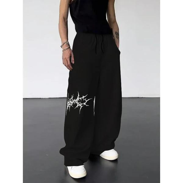 Men's Black Gothic Jogging Pants for Autumn and Winter