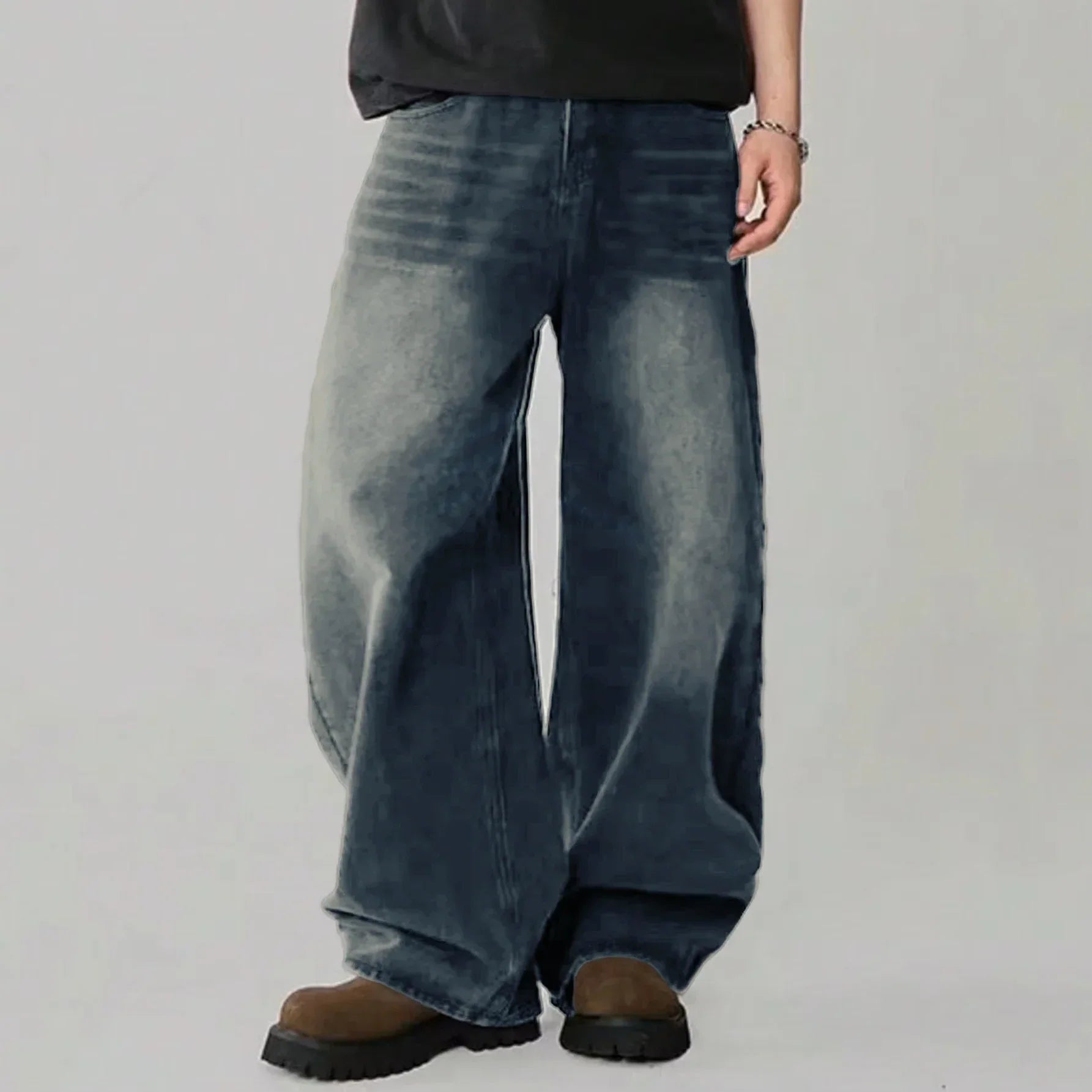Loose Wide Leg Jeans for Men in Black and Gray