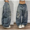 Geometric Pattern Embroidered Wide-leg Jeans for Women