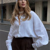 We.Fine Women's Cotton Long Sleeve Ruffled Blouse