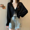 Black Ice Silk Summer Cardigan for Women - Large Size