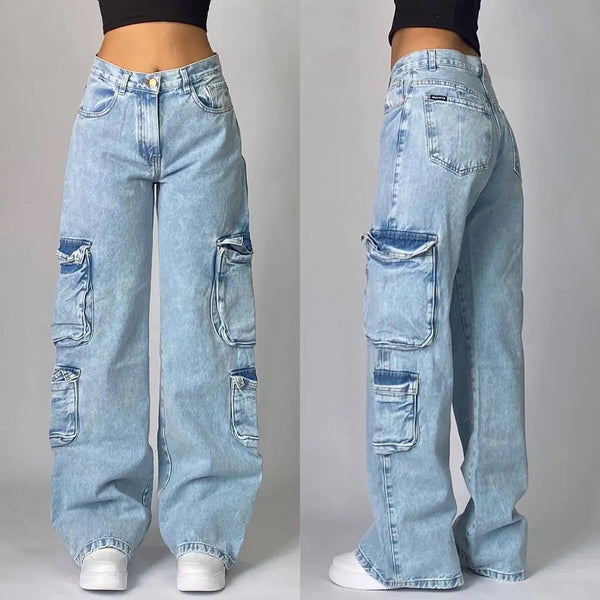 Geometric Pattern Embroidered Wide-leg Jeans for Women