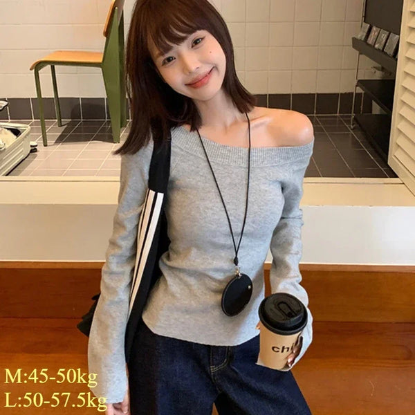 Cropped Off Shoulder Knitted Pullover for Women