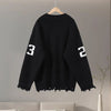 Oversized Letter Jacquard Knit Pullover for Women