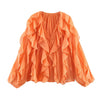 Elegant Women's V-neck Chiffon Blouse with Ruffles