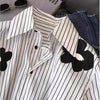 White Striped Long Sleeve Blouse for Office Women