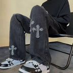 Y2K Embroidered Straight Denim Jeans for Men