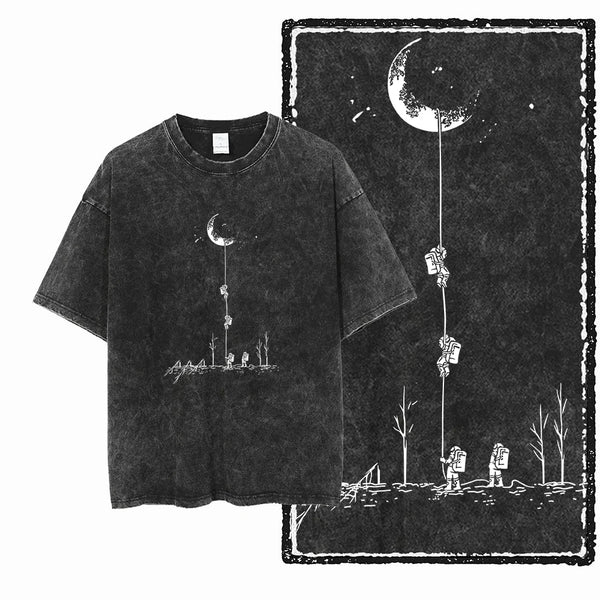 Printed Cotton Acid Washed Astronaut T-Shirt for Men