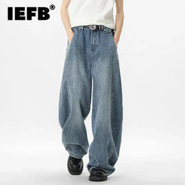 IEFB Wide Leg Baggy Men's Denim Pants - Summer Style