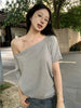 Cropped Off Shoulder Knitted Pullover for Women