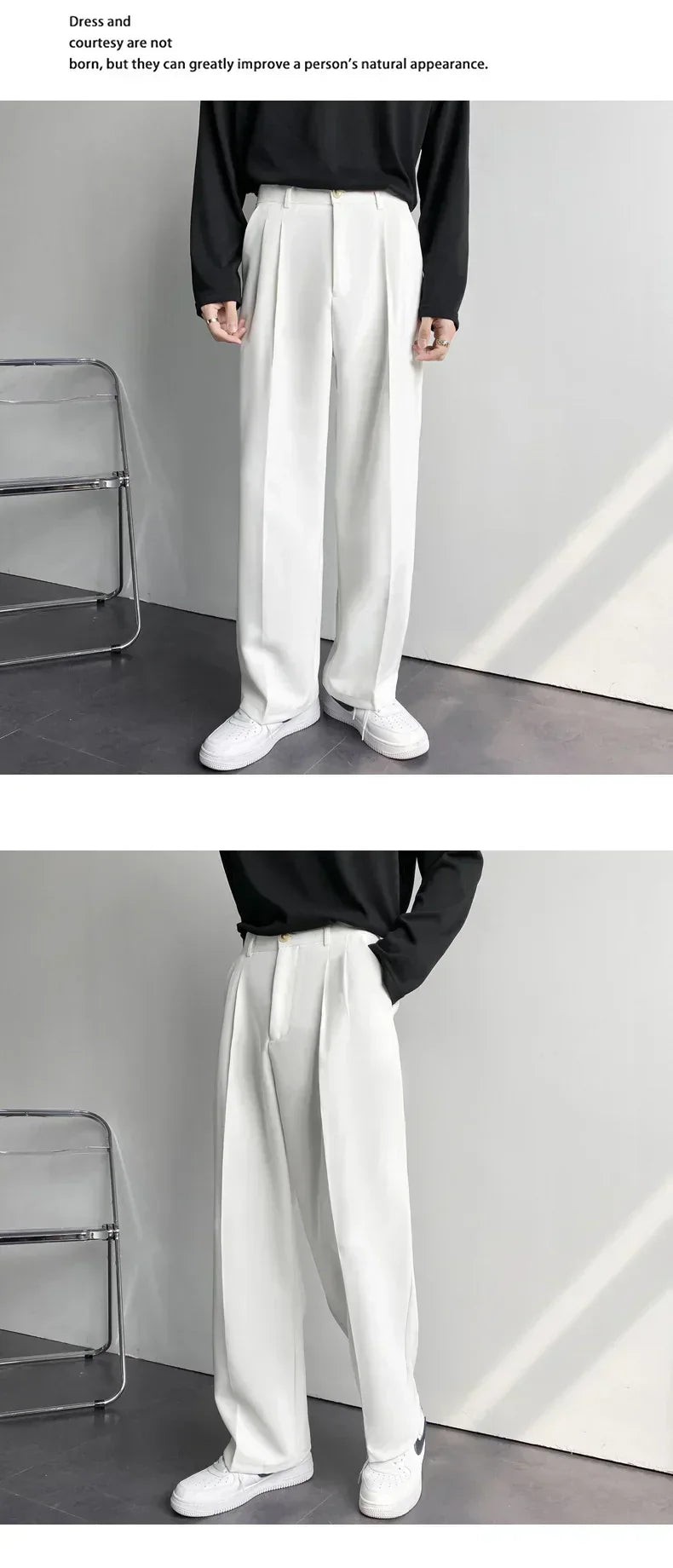 Men's White Baggy Wide Pants for Casual Spring Wear
