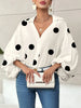 Polka Dot V-Neck Blouse with Lantern Sleeves for Women