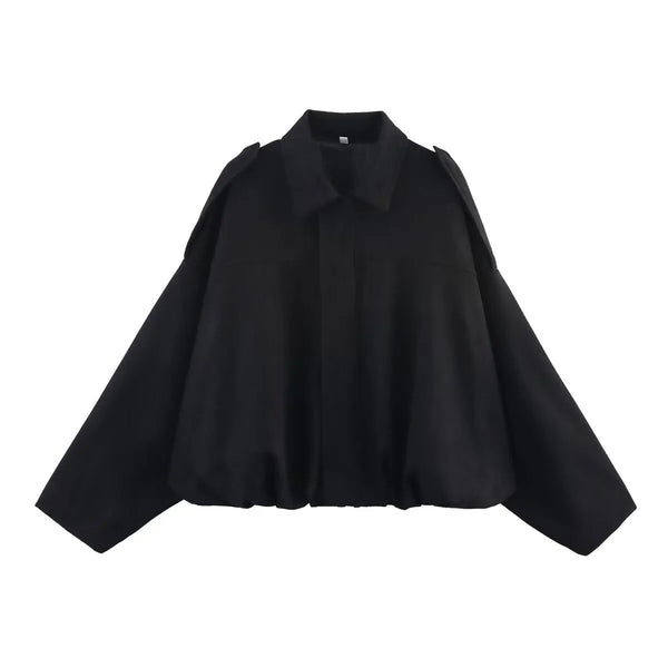 Women's Zippered Bat Sleeve Casual Jacket in Polyester