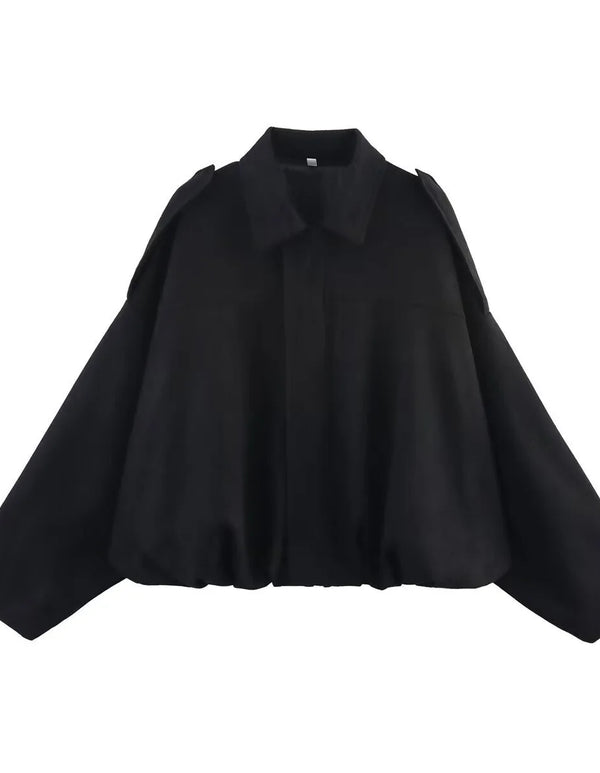 Women's Zippered Bat Sleeve Casual Jacket in Polyester