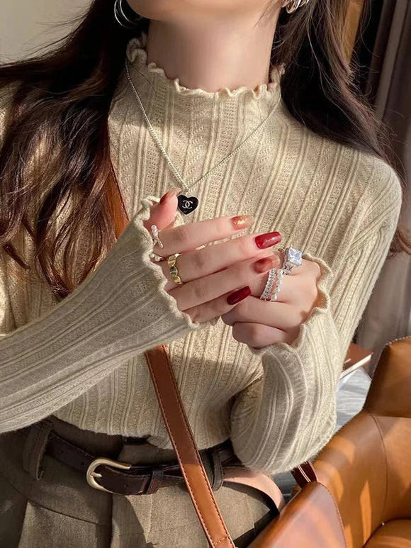 Women's Ruffled Pullover Sweater - Autumn Knitted Top