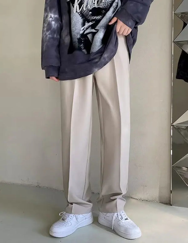 Men's Casual White Polyester Loose Trousers