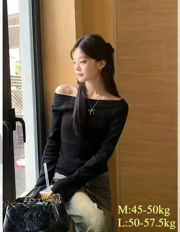 Cropped Off Shoulder Knitted Pullover for Women