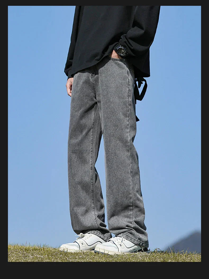 Loose Polyester Men's Jeans for Casual Spring and Autumn