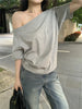 Cropped Off Shoulder Knitted Pullover for Women