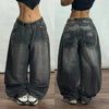 Geometric Pattern Embroidered Wide-leg Jeans for Women