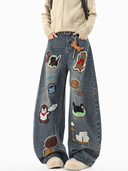 Y2K Streetwear Baggy Denim Jeans for Men in Blue