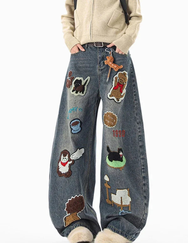 Y2K Streetwear Baggy Denim Jeans for Men in Blue