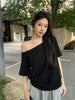 Cropped Off Shoulder Knitted Pullover for Women