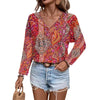 Printed V-neck Long Sleeve Shirt Women's Clothing