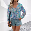 Printed V-neck Long Sleeve Shirt Women's Clothing